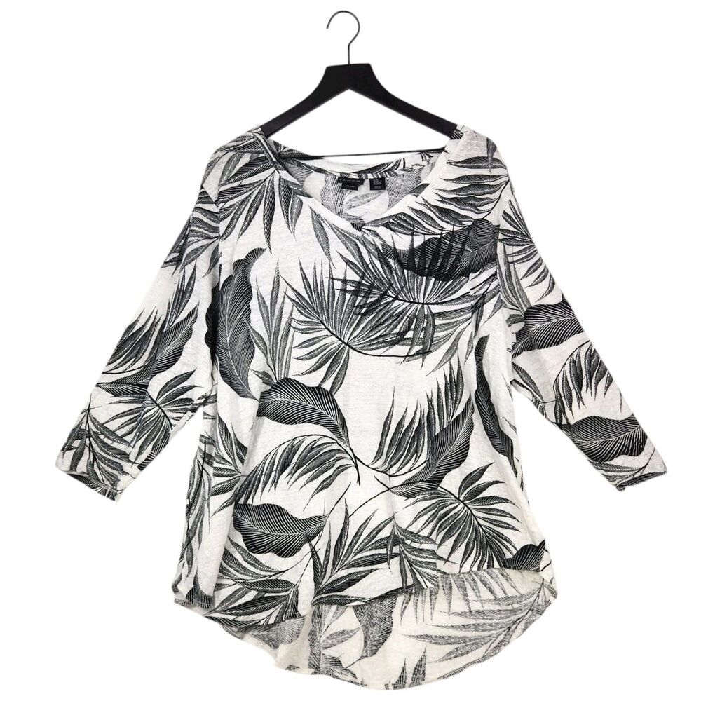 Tahari 100% Linen Tunic Top 3X Palms Leaves Resort Tropical Beach Asymmetrical
